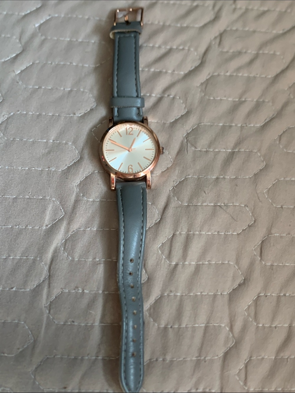 Women's Grey Leather Strap Watch with Rose Gold Casey need battery